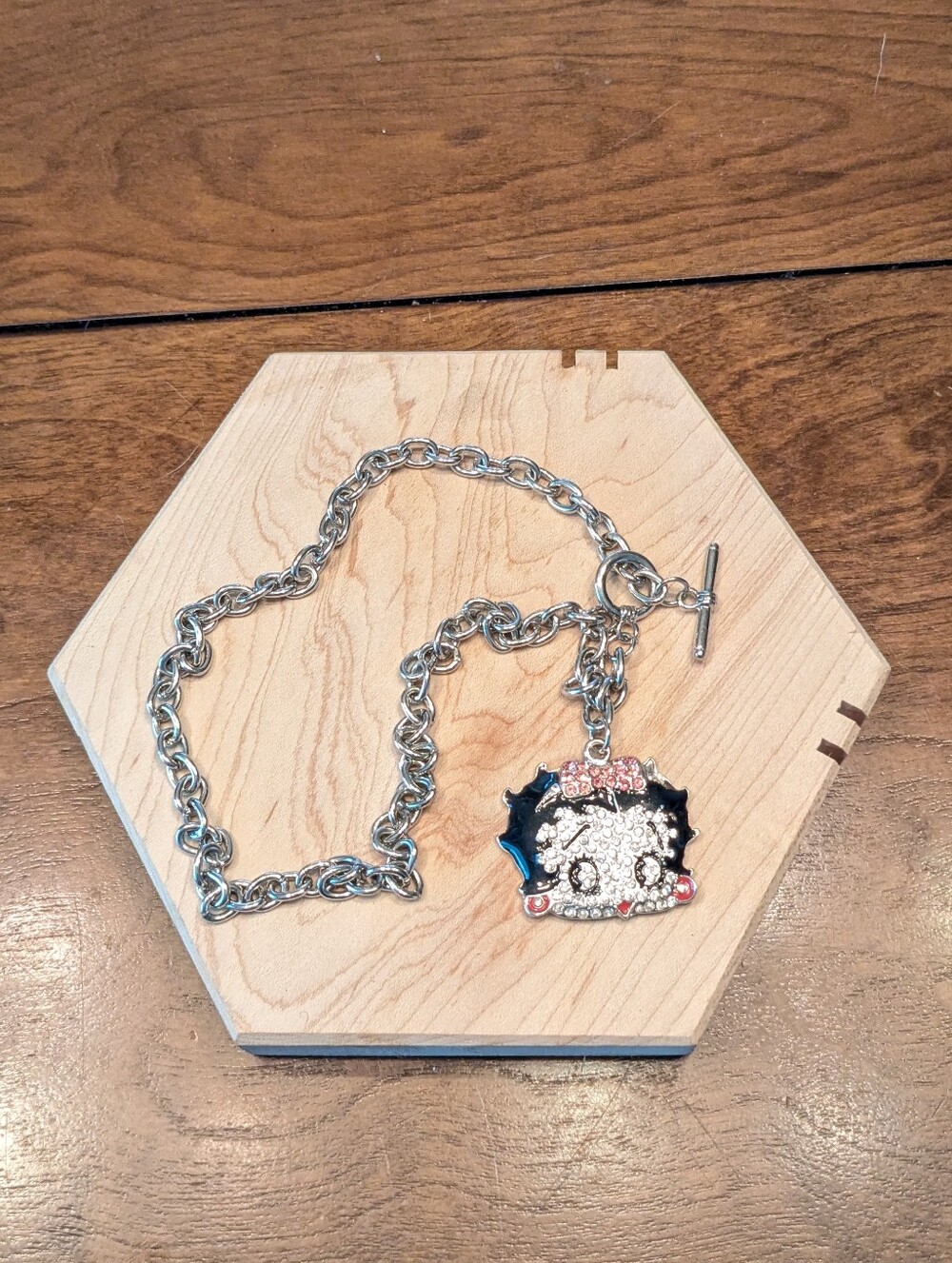 Vintage Betty Boop Rhinestone Enamel Pendant Toggle Necklace 18"